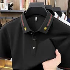 Camisa polo masculina respirável com lapela bordada, manga curta, Top solto, camisa polo Little Bee 2677TX