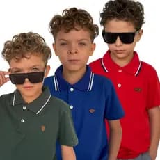 Kit 3 Camisetas Gola Polo Algodão Para Criança Cores Vivas Para Menino Ate Juvenil
