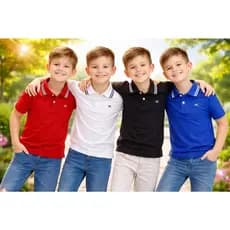 Kit4 Camiseta Polo Infantil 100% Algodão Para Menino De 1 Até 14 Anos Casual