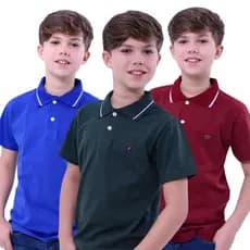 Kit 3 Camisas Gola Polo Infantil Masculina Algodão Confortavel Coloridas