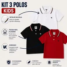 Kit 3 Camisetas Gola Polo Algodão Malha Premium Confortavél