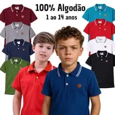 Kit 2 Camiseta Infantil Gola Polo Infantil Masculino 100% Algodão Para Menino Confortável Acessivel