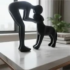 Escultura Decorativa Homem e Cachorro - Design Minimalista, Acabamento Sofisticado, Versátil - Preto, 15cm