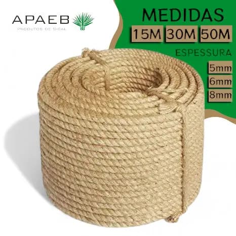 Corda de Sisal 5mm 6mm 8mm - 15M 30M 50M  Artesanato Arranhador de gato - Grosso