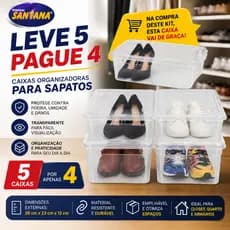 Kit 5 Caixas Organizadoras Para Sapatos Roupas multiuso Grande Portátil Transparente Casa - Santana