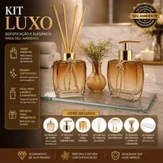 Kit Lavabo Banheiro Aromatizador de Ambiente e Sabonete Líquido Com Bandeja Luxo Para Casa - Dourado
