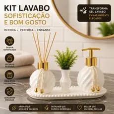 Kit Lavabo Aromatizador de Ambiente e Sabonete Líquido Com Bandeja Luxo Para Banheiro Casa - Branco