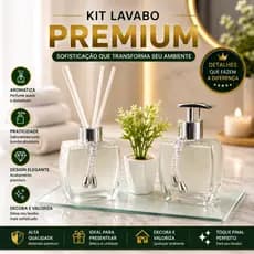 Kit Lavabo Banheiro Aromatizador de Ambiente e Sabonete Líquido Com Bandeja Luxo Para Casa - Branco