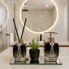 Kit Lavabo Banheiro Aromatizador de Ambiente e Sabonete Líquido Com Bandeja Luxo Para Casa - Preto