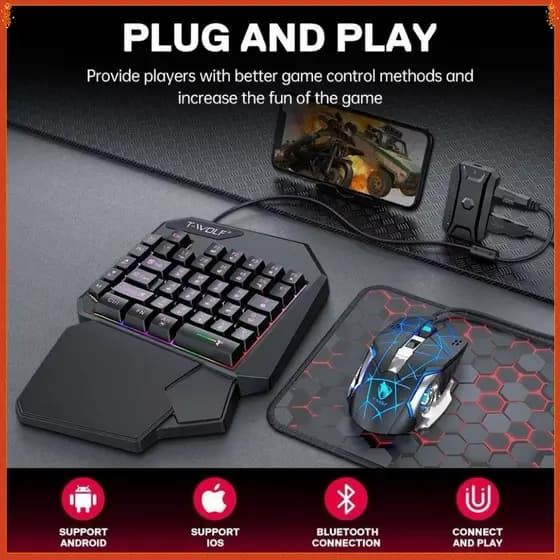 Kit Mobilador One Hand Gamer Completo Para Celular Com Teclado + Mouse Gamer Led RGB