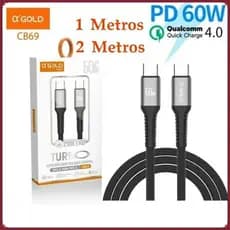 Cabo Tipo c Turbo 60W USB-C Para Tipo C Cabo PD 1 e 2 Metros original A'GOLD Carregamento Rápido