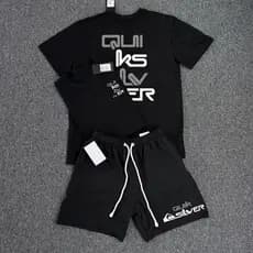 Kit Camiseta e Short Tactel Modelo Praia QKS Confortável Para Qualquer Ocasião Preto e Branco Envio Imediato
