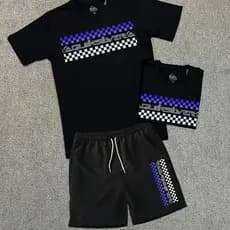 Kit Camiseta e Short Tactel Short de Praia QKS Confortável Para Qualquer Ocasião Preto e Branco Envio Imediato