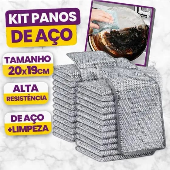 Kit 3/5/10/20 Panos de Limpeza Aço Inoxidável Esponja Arear Panela Fogão Tira Gordura Reutilizável