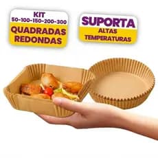 Kit 50 a 200 Formas de Papel para Air Fryer Antiaderente Quadrada e Redonda Não Suja