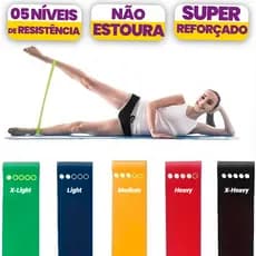 Kit 5 Fita Elástica Funcional Para Ginastica Em Casa Fisioterapia Fit Mini Band Alta Resistência