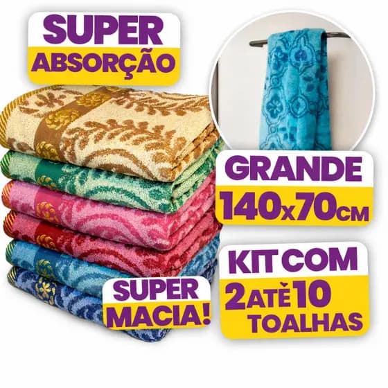 Kit Toalhas de Banho Banhão Gigante Jacquard 70x140 Macia Alta Absorção Casa Hotel Pousada