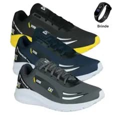 Kit Com Três Pares De Tênis Masculino 320D Cat Corrida Academia Dia Dia Caminhada+Relógio De Brinde