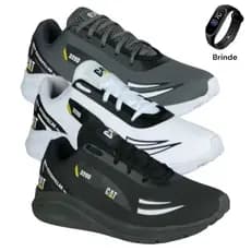 Kit Com Treês Pares De Tênis Masculino Cat Dia Dia Corrida Academia+Relógio De Brinde