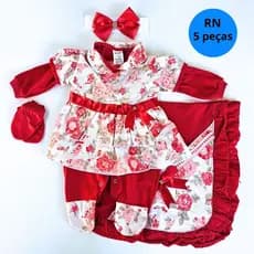 Conjunto, KIt Saída da Maternidade bebê, Menina com 5 peças, 100% algodão