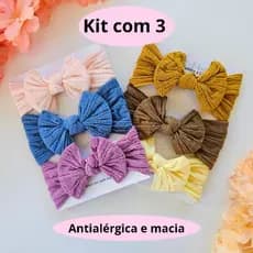 Kit 3 Faixas de Cabelo bebê RN, tiara, turbante | 0 a 4 Anos, Laço, Super Macias, Elásticas Confortável antialérgica