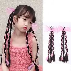 Rabo de Cavalo Trança Infantil Aplique de Cabelo com Mecha Criança Laço 40cm Menina Fantasia Princesa adolescente adulto