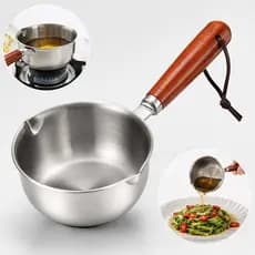 Panela De Leite Inox Frigideira Óleo De Aço Inoxidável Acessórios De Cozinha Cabo De Madeira Multifuncional