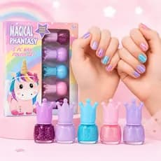 Kit Esmalte Infantil Menina 5 Unidades à Base d’Água Não Tóxico Lavável Cores Princesa Presente para Criança