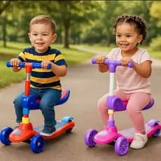 Patinete Infantil 2 em 1 Rosa ou Azul Assento Ajustável Scooter Criança Estável Confortável