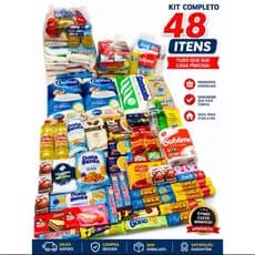 Kit Cesta Básica Completa – 48 Itens – Arroz 10kg, Feijão, Café, Óleo, Biscoitos e Limpeza
