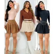 Short Saia Alfaiataria Feminino Plissada Saia