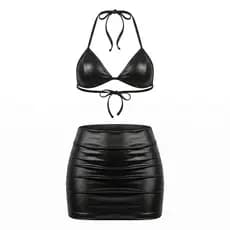 Kit Conjunto Mini Saia e Top Biquíni Cirrê Vinil Sintético Puro Charme