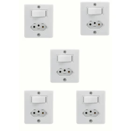 Kit 5 Interruptor Com Tomada 10a Sistema X Caixa Sobrepor Externo Cor Branco