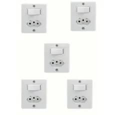Kit 5 Interruptor Com Tomada 10a Sistema X Caixa Sobrepor Externo Cor Branco