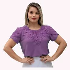 Blusa Camisa Detalhes em Pérolas Pedrinha Manga Curta Renda Social Moda Evangélica Romântica Social Bordada para Congresso Igreja Fardamento