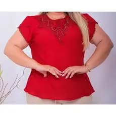 Blusa Camisa Manga Curta Vermelha Natal Natalina Ano Novo Renda Social Moda Evangelica Laço Lacinho Romantica