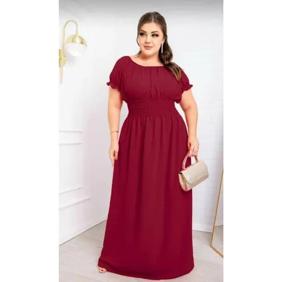 Vestido Pipoquinha Vinho Marsala Bordô Plus Size G2 G3 G4 G5 longo Duna moda feminina Evangélico pipoca estica Ciganinha