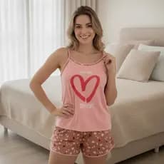 Pijama Feminino Curto Suede Verão Malha Confortável Baby Doll Blusa e Short