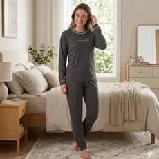 Pijama Feminino de Frio Adulto Inverno Manga Longa Calça Comprida