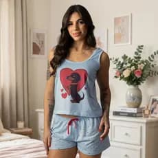 Pijama Feminino Verão Baby Doll Regata Adulto Malha Confortável Fresquinho Blusa e Short Curto