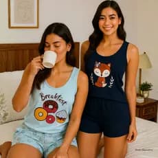Kit 2 Pijama Feminino Baby Doll Verão Malha Fresquinho Regata