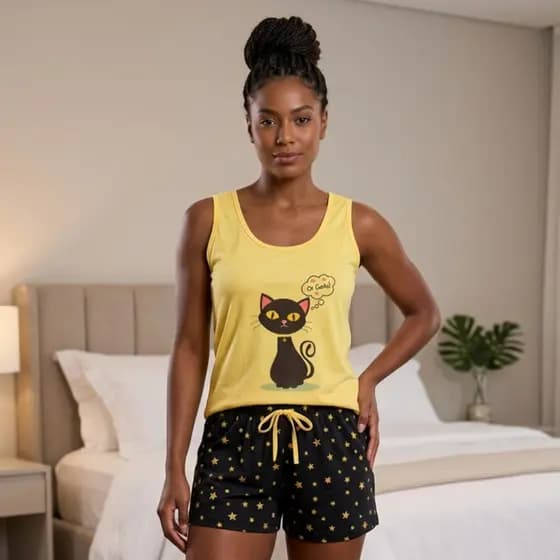 Pijama Feminino Regata Short Doll Noite Malha Confortável Baby Doll Verão Shortinho