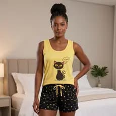 Pijama Feminino Regata Short Doll Noite Malha Confortável Baby Doll Verão Shortinho