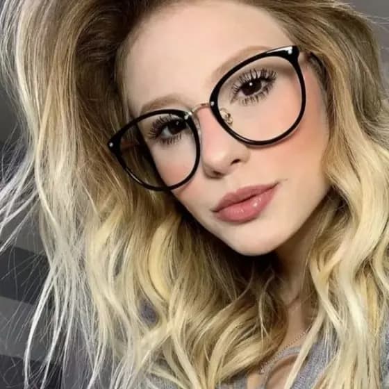 Óculos Femininos Com Armação / Lentes Claras / Redondos Grandes / De Metal