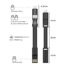 Cabo Gshield Slim 3 em 1 Micro USB Lightning USB-C Original
