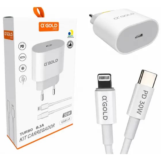 Carregador Turbo A'Gold CA31-2 30W PD USB-C Lightning Original