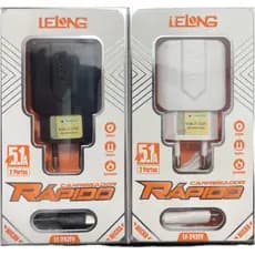 Carregador Turbo Lelong 5.1A 2 USB Cabo Integrado Original