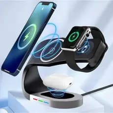 Carregador Sem Fio MagSafe 3 em 1 Magnético 15W para iPhone Apple Watch e AirPods