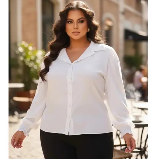 Camisa Feminina Duna Plus Size Manga Longa Ano Novo
