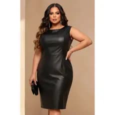 Vestido Feminino Couro Plus Size Elegante Social e Moderno